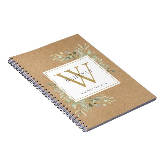 Carnet Aquarelle rustique Verdure Monogramme Nom (Côté Droit)