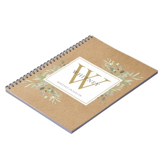 Carnet Aquarelle rustique Verdure Monogramme Nom (Côté gauche)