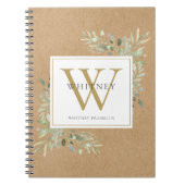 Carnet Aquarelle rustique Verdure Monogramme Nom (Devant)