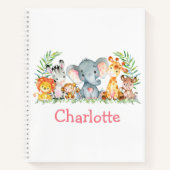 Carnet Aquarelle Safari Jungle Animaux Dessin rose (Devant)