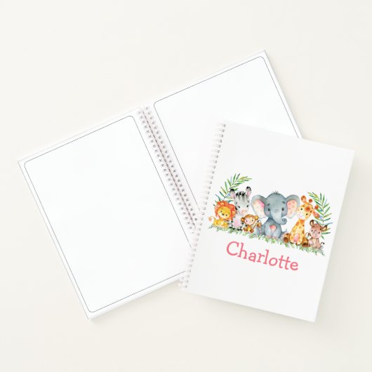 Carnet Aquarelle Safari Jungle Animaux Dessin rose (Intérieur)