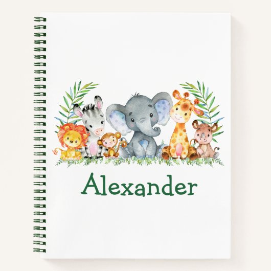 Carnet Aquarelle Safari Jungle Animaux Dessin vert (Devant)