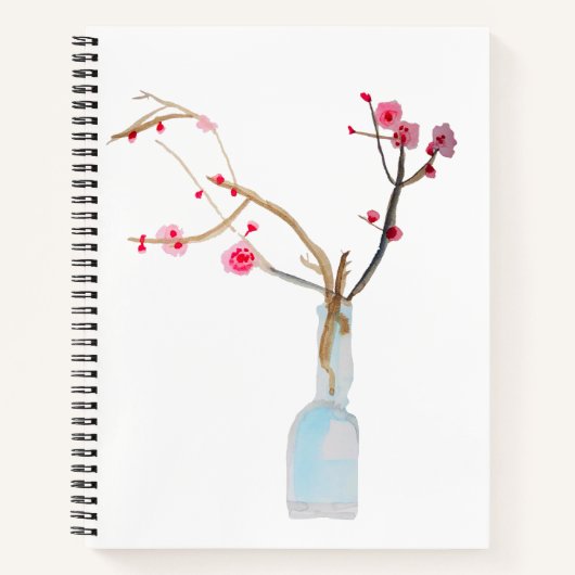 Carnet Aquarelle sakura fleurs de cerisier rose (Devant)