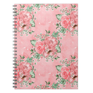 Carnet Aquarelle Shabby Chic Roses roses et points noirs