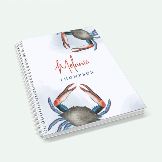 Carnet Aquarelle simple Océan bleu Bleu Crabe mer