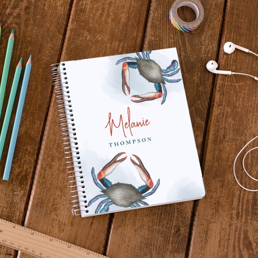 Carnet Aquarelle simple Océan bleu Bleu Crabe mer