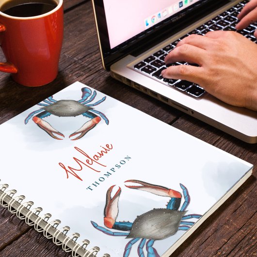 Carnet Aquarelle simple Océan bleu Bleu Crabe mer