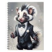 Carnet Aquarelle Skunk Tuxedo Cravate noire Fleur blanche (Devant)