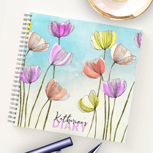 Carnet Aquarelle stylisée en Whimsical et Tulipes d'encre