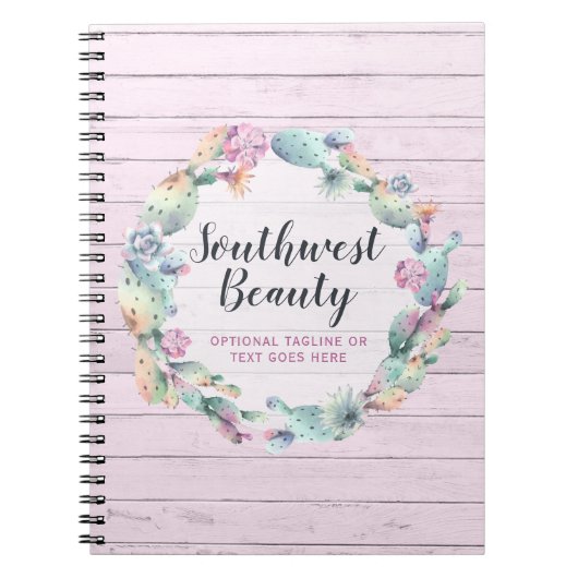 Carnet Aquarelle Succulente Cactus & Bois rustique Bohème (Devant)