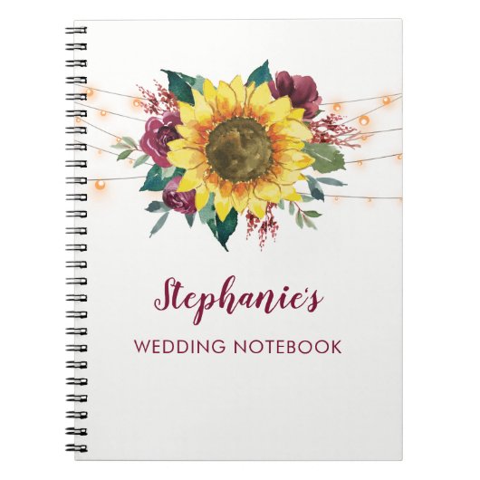 Carnet Aquarelle Sunflower Lights Mariage personnalisé (Devant)