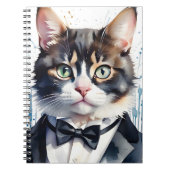 Carnet Aquarelle Tabby Cat dans une Cravate Tuxedo et Bla (Devant)