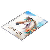 Carnet Aquarelle tête de cheval tropical fleurs d'été nom (Côté gauche)