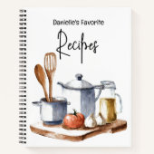 Carnet Aquarelle thème cuisine recette personnalisée (Devant)
