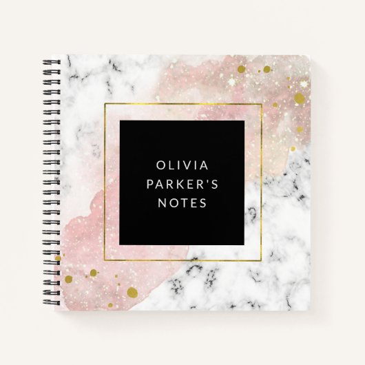 Carnet Aquarelle transparente | Marbre blanc et Faux Gold (Devant)