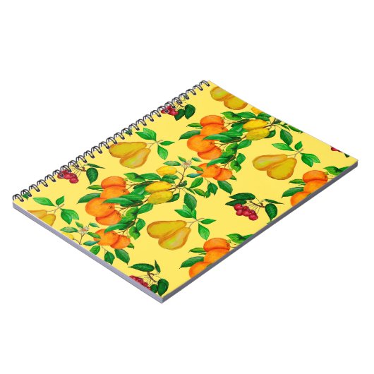 Carnet Aquarelle transparente motif avec agrumes, poire, (Côté gauche)