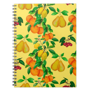 Carnet Aquarelle transparente motif avec agrumes, poire,
