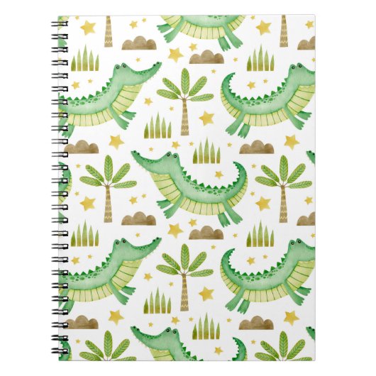 Carnet Aquarelle transparente motif de crocodile palmier (Devant)