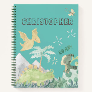 Carnet Aquarelle Turquoise mignonne Dinosaur