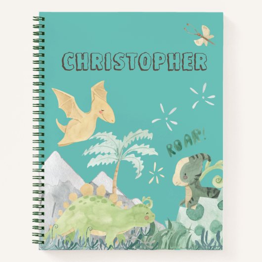 Carnet Aquarelle Turquoise mignonne Dinosaur (Devant)