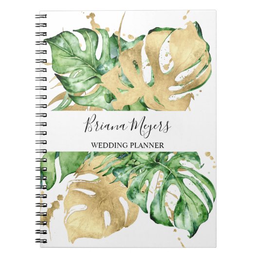 Carnet Aquarelle Verdure Palm Feuille Gold Business (Devant)