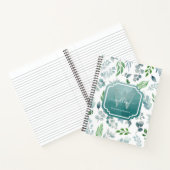 Carnet Aquarelle Vert Bleu Vert Feuillage Monogramme (Intérieur)