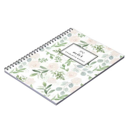 Carnet Aquarelle vert et fleurs blanches Motif (Côté gauche)