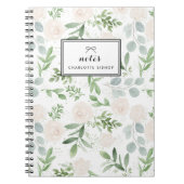 Carnet Aquarelle vert et fleurs blanches Motif (Devant)