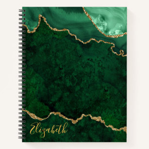 Carnet Aquarelle Vert Marbre Or Géode Agate