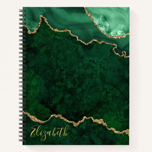 Carnet Aquarelle Vert Marbre Or Géode Agate (Devant)