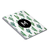 Carnet Aquarelle vert mignon motif cactus. Monogramme (Côté Droit)