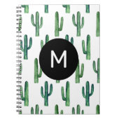 Carnet Aquarelle vert mignon motif cactus. Monogramme (Devant)