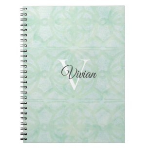 Carnet Aquarelle verte de la menthe Nom du monogramme Jeu