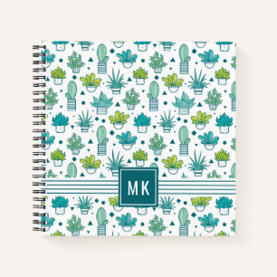 Carnet Aquarelle verte et bleue Motif Succulent