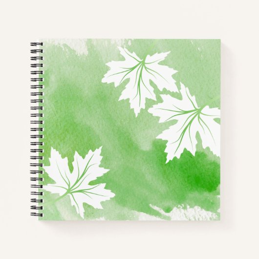 Carnet Aquarelle verte moderne et feuilles d'érable blanc (Devant)
