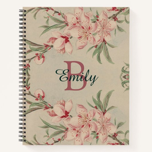 Carnet Aquarelle vintage rose florale personnalisée (Devant)