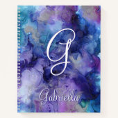 Carnet Aquarelle violette et bleu Galaxy Nom initial (Devant)