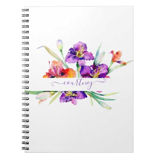 Carnet Aquarelle violette Iris personnalisée (Devant)