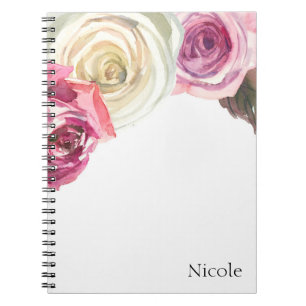 Carnet Aquarelles Roses Rose & Blanc Chic Floral Glam