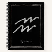 Carnet Aquarius martelé argent stylisé symbole astrologie (Devant)