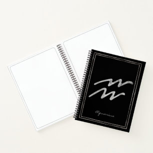 Carnet Aquarius martelé argent stylisé symbole astrologie