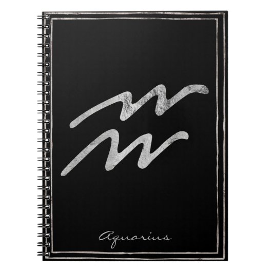 Carnet Aquarius martelé argent stylisé symbole astrologie (Devant)