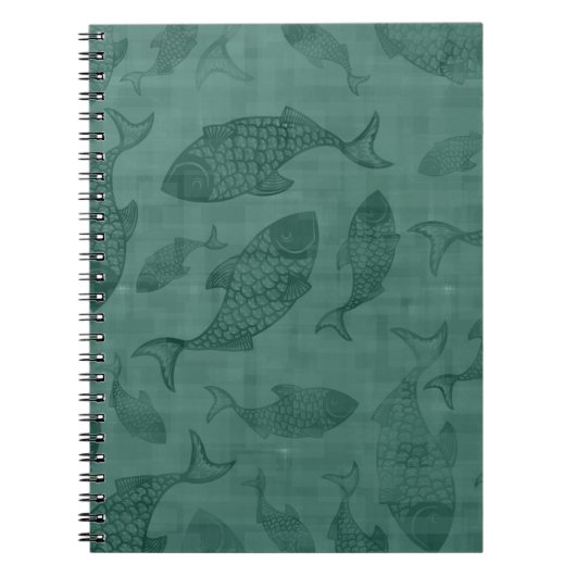 Carnet Aquatic Fish Stencil Art Teal Bokeh Pattern (Devant)