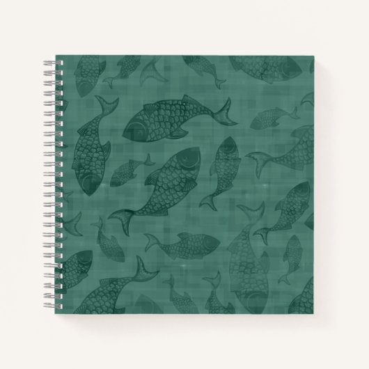 Carnet Aquatic Fish Stencil Art Teal Bokeh Pattern (Devant)