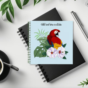 Carnet Ara Macao Rouge Perroquet Tropical Hibiscus Floral