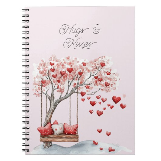 Carnet Arbre à coeurs rouges Balançoire Câlins Baisers (Devant)