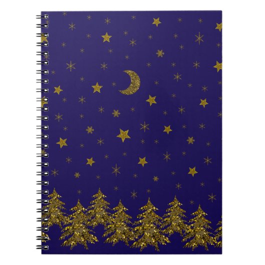 Carnet Arbre de Noël étincelant, lune, étoiles (Devant)