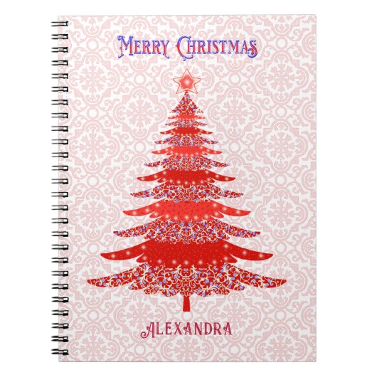 Carnet Arbre de Noël moderne Rouge Flakes de neige person (Devant)