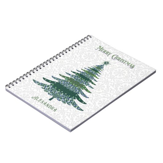 Carnet Arbre de Noël moderne Vert Blanc Personnalisé (Côté gauche)