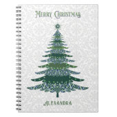 Carnet Arbre de Noël moderne Vert Blanc Personnalisé (Devant)